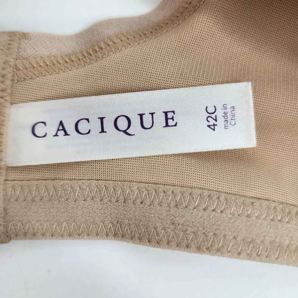 Cacique Smooth Boost Plunge Full Coverage Back Clasp Nylon Nude Bra Size 42C